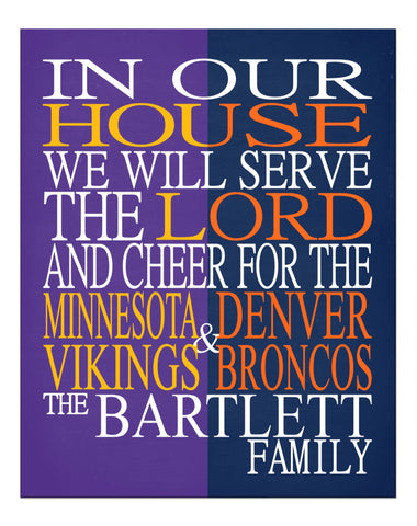 A House Divided - Minnesota Vikings & Denver Broncos Personalized Family Name Christian Print
