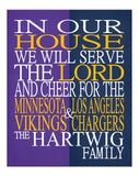 A House Divided - Minnesota Vikings & Los Angeles Chargers Personalized Family Name Christian Print