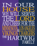 A House Divided - Minnesota Vikings & Los Angeles Chargers Personalized Family Name Christian Print