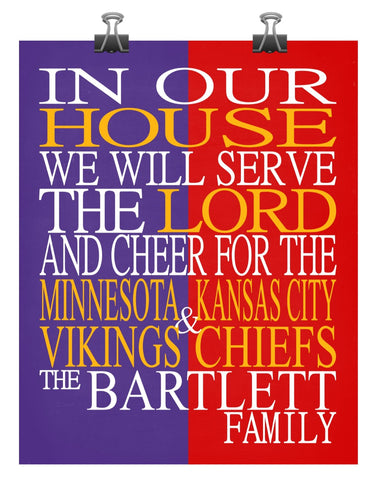A House Divided - Minnesota Vikings & Kansas City Chiefs Personalized Family Name Christian Print