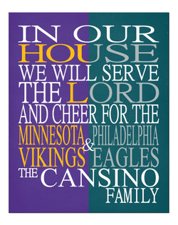 A House Divided - Minnesota Vikings & Philadelphia Eagles Personalized Family Name Christian Print