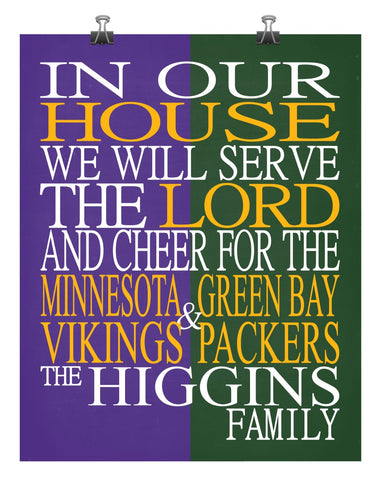 A House Divided - Minnesota Vikings & Green Bay Packers Personalized Family Name Christian Print