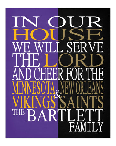 A House Divided - Minnesota Vikings & New Orleans Saints Personalized Family Name Christian Print