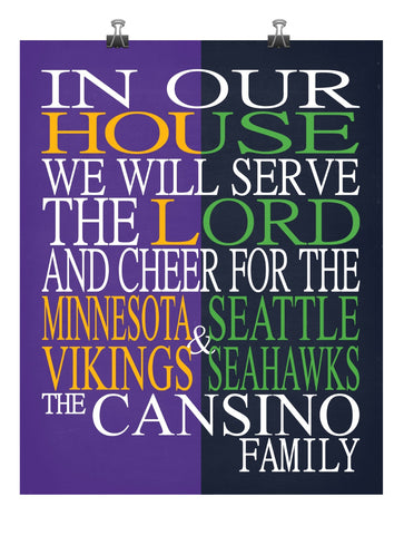 A House Divided - Minnesota Vikings & Seattle Seahawks Personalized Family Name Christian Print