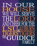 A House Divided - LSU Tigers and Auburn Tigers Personalized Family Name Christian Print