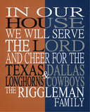 A House United - Texas Longhorns and Dallas Cowboys Personalized Family Name Christian Print