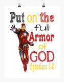 Ironman Christian Superhero Little Boys Room Nursery Decor Art Print - Ephesians 6:11 - Put on the full Armor of God - Multiple Sizes