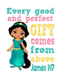 Princess Christian Nursery Decor Set of 4 Prints, Rapunzel, Jasmine, Belle and Mulan with Bible Verses