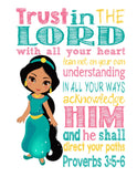Jasmine Christian Princess Nursery Decor Print, Trust in the Lord with all your heart - Proverbs 3:5-6