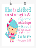 Jessicake Shopkins Christian Nursery Decor Print, She is Clothed in Strength & Dignity Proverbs 31:25