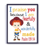 Jessie Toy Story Christian Nursery Decor Print, Fearfully and Wonderfully Made Psalm 139:14