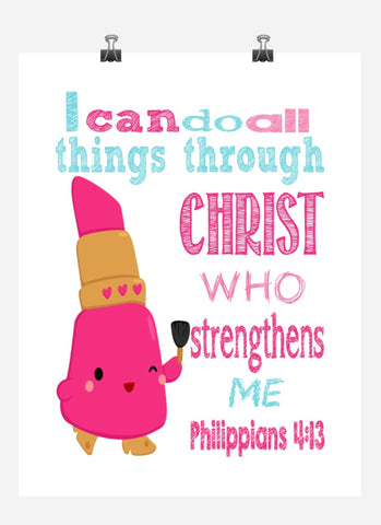 Lippy Lips Shopkins Christian Nursery Decor Print, I Can Do All Things Through Christ Who Strengthens Me - Philippians 4:13