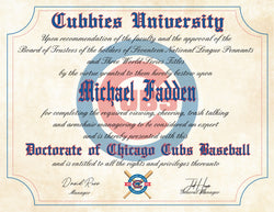 Chicago Cubs Ultimate Baseball Fan Personalized Diploma - 8.5" x 11"