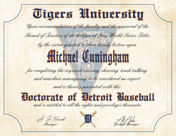 Detroit Tigers Ultimate Baseball Fan Personalized Diploma - 8.5" x 11"