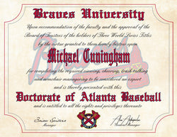 Atlanta Braves Ultimate Baseball Fan Personalized Diploma - 8.5" x 11"