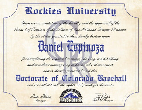 Colorado Rockies Ultimate Baseball Fan Personalized Diploma - 8.5" x 11"