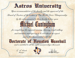 Houston Astros Ultimate Baseball Fan Personalized Diploma - 8.5" x 11"