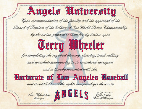 Los Angeles Angels Ultimate Baseball Fan Personalized Diploma - 8.5" x 11"