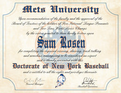 New York Mets Ultimate Baseball Fan Personalized Diploma - 8.5" x 11" Parchment Paper