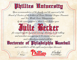 Philadelphia Phillies Ultimate Baseball Fan Personalized Diploma - 8.5" x 11" Parchment Paper