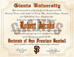 San Francisco Giants Ultimate Baseball Fan Personalized Diploma - 8.5" x 11"