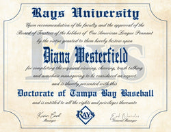 Tampa Bay Rays Ultimate Baseball Fan Personalized Diploma - 8.5" x 11"