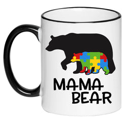 Mama Bear Autism Awareness, Puzzle piece, Gift for Her, Hot Chocolate, 11 Ounce Ceramic Mug