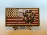 Small American Flag, US Marines Military desk flag, Engraved Wood Painted Rustic Style Flag