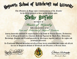 Ministry of Magic Personalized Harry Potter Diploma - Hogwarts School of Witchcraft and Wizardry Degree