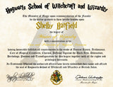 Ministry of Magic Personalized Harry Potter Diploma - Hogwarts School of Witchcraft and Wizardry Degree