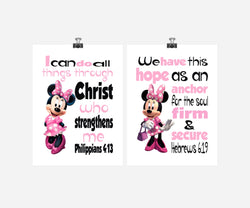 Minnie Mouse Christian Pink Nursery Set of 2 Unframed Prints with Bible Verses