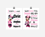 Minnie Mouse Christian Pink Nursery Set of 2 Unframed Prints with Bible Verses