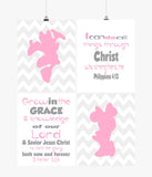 Minnie Mouse Christian Nursery Decor Set of 4 Unframed Prints Chevron Pink and Gray