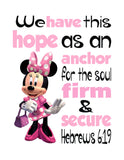 Minnie Mouse Christian Pink Nursery Set of 2 Unframed Prints with Bible Verses