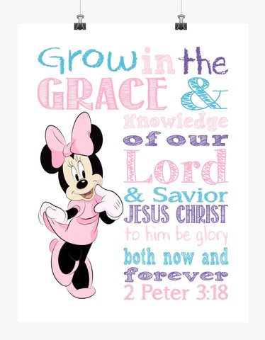 Minnie Mouse Christian Nursery Decor Print - Grow in Grace and Knowledge - 2 Peter 3:18