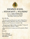 Instant Download Personalized Acceptance Letter Hogwarts School of Witchcraft and Wizardry Printable