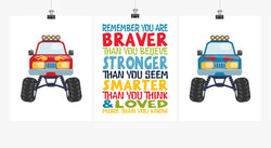 Monster Truck Nursery Art Decor Set of 3 Prints - You are Braver, Stronger, Smarter