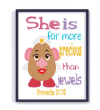 Mrs. Potato Head Toy Story Christian Nursery Decor Unframed Print She is far more Precious than Jewels, Proverbs 31:10