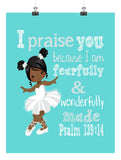 African American Ballerina Christian Nursery Decor Print, Fearfully & Wonderfully Made Psalm 139:14