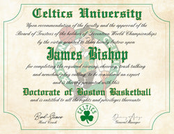 Boston Celtics Ultimate Basketball Fan Personalized Diploma - 8.5" x 11"