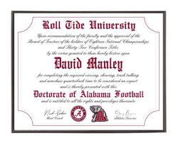 Personalized Wood Plaque of the Alabama Crimson Tide Ultimate Football Fan Diploma