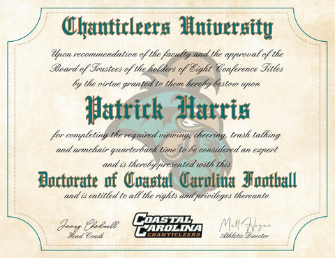Coastal Carolina Chanticleers Ultimate Basketball Fan Personalized Diploma - 8.5" x 11" Parchment Paper