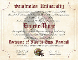 Florida State Seminoles Ultimate Football Fan Personalized Diploma - 8.5" x 11" Parchment Paper