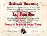 Louisville Cardinals Ultimate Football Fan Personalized Diploma - 8.5" x 11" Parchment Paper