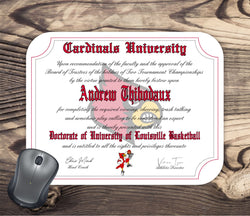 Louisville Cardinals Ultimate Basketball Fan Personalized Diploma - Mouse Pad