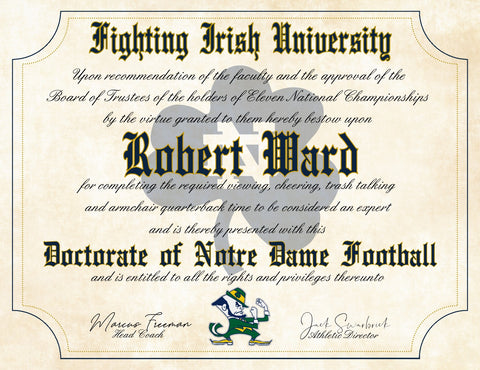 Notre Dame Fighting Irish Ultimate Football Fan Personalized Diploma - –  Pixie Paper Store