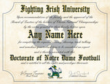 Notre Dame Fighting Irish Ultimate Football Fan Personalized Diploma - 8.5" x 11" Parchment Paper