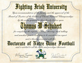 Notre Dame Fighting Irish Ultimate Football Fan Personalized Diploma - 8.5" x 11" Parchment Paper