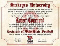 Ohio State Buckeyes Ultimate Football Fan Personalized Diploma #1 Fan Custom Certificate for Man Cave on 8.5" x 11" Parchment Paper