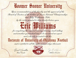 Oklahoma Sooners Ultimate Football Fan Personalized Diploma #1 Fan Custom Certificate for Man Cave on 8.5" x 11" Parchment Paper